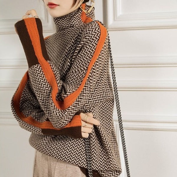 Lucia | Jersey de cuello alto con llamativas rayas contrastantes